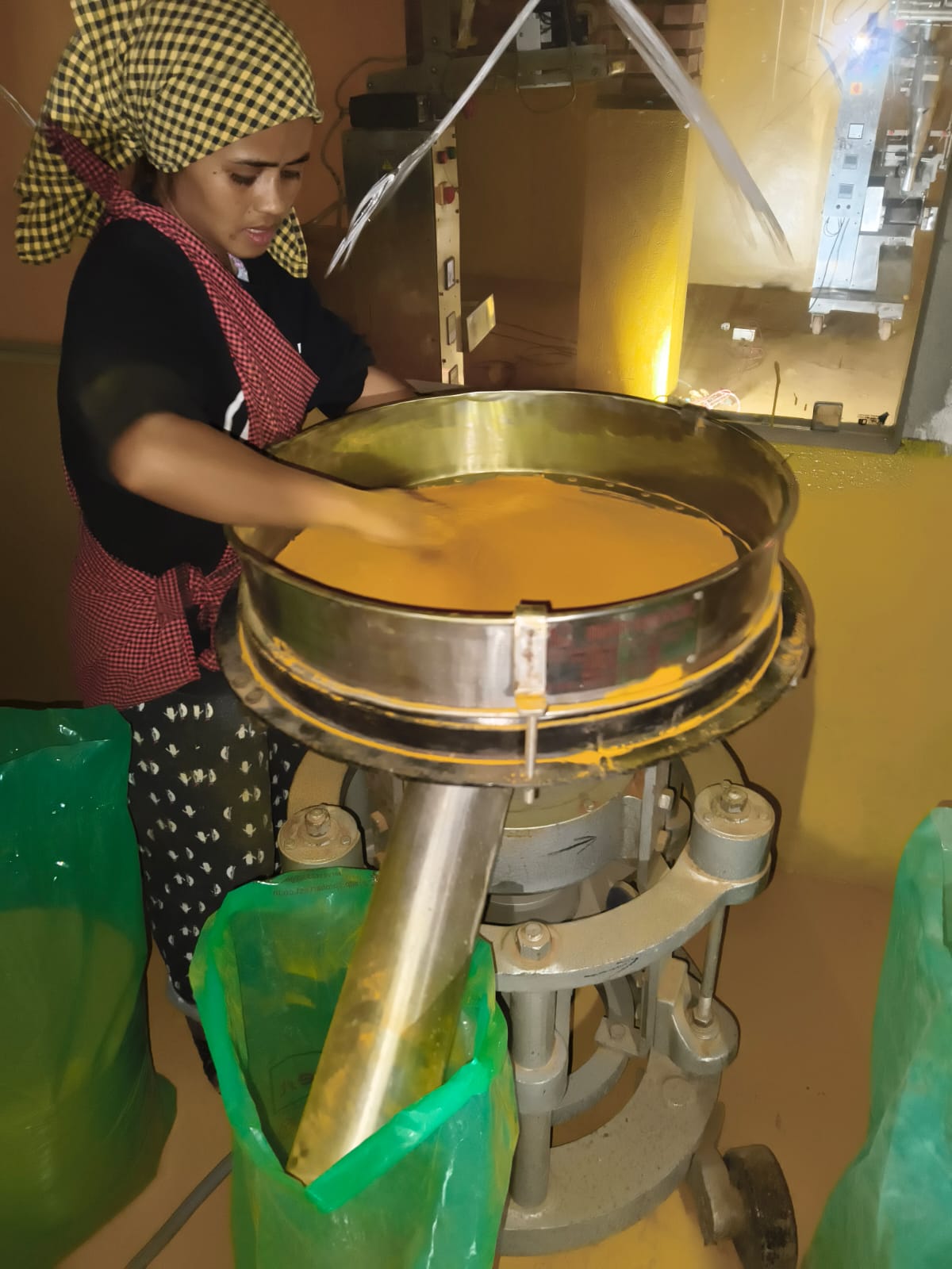 Turmeric being ground and sieved at the Jaintia Hills processing unit